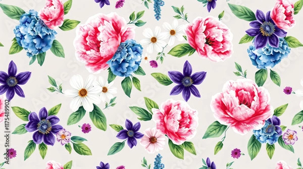 Obraz Background with seamless floral pattern, symmetrical layout