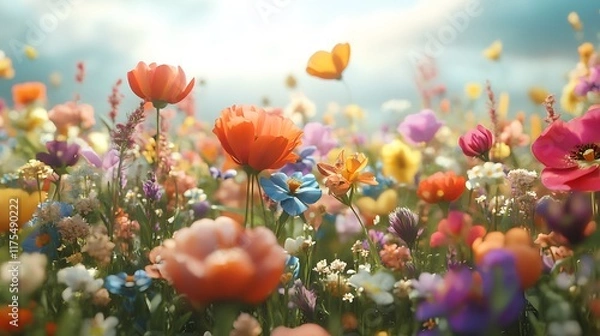 Obraz A natural field of flowers in vibrant hues creating a seamless cheerful background