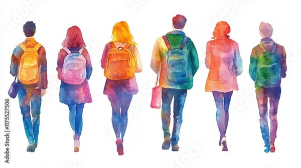 Obraz 男女の後ろ姿の水彩デザイン
