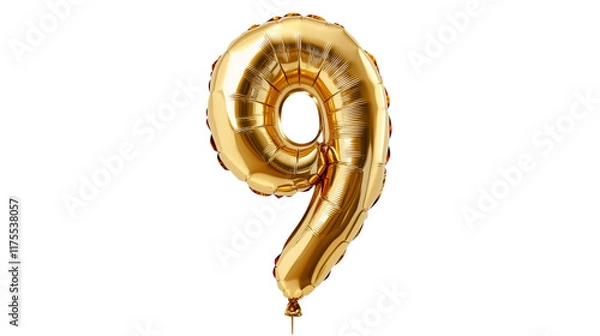 Fototapeta gold balloon in the shape of the number nine