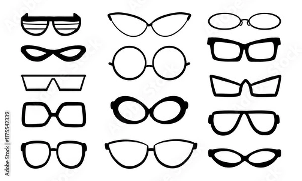 Fototapeta Diverse Glasses Collection with Retro Variant. A stylish collection of 14 glasses designs, featuring retro-inspired and modern frame such as cat-eye, and geometric shape, perfect for versatile project