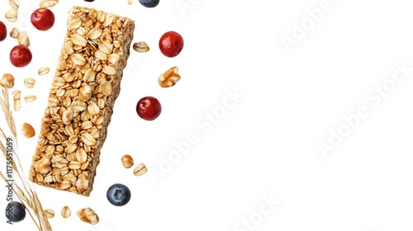 Fototapeta Delicious Granola Bar with Cranberries  Blueberries   Walnuts