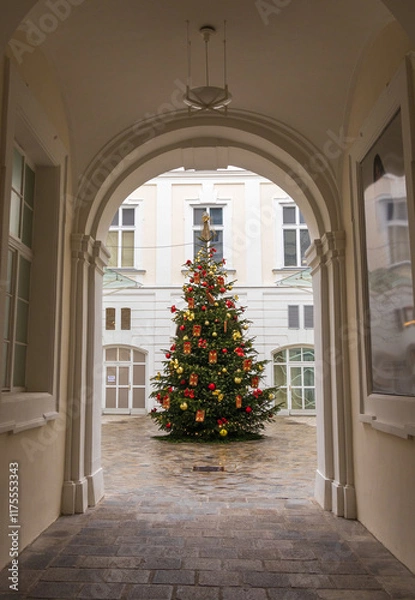 Obraz Festively decorated Christmas tree at Palais Daun-Kinsky, Vienna, Austria, December 3, 2024