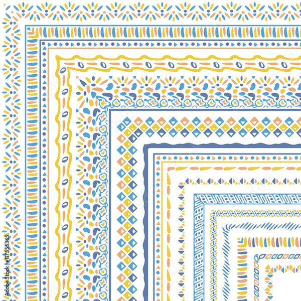 Fototapeta Vector brushes collection in boho style. African style ornament borders for patterns, mandalas and frames. Pattern brushes with corners are included in swatch panel.