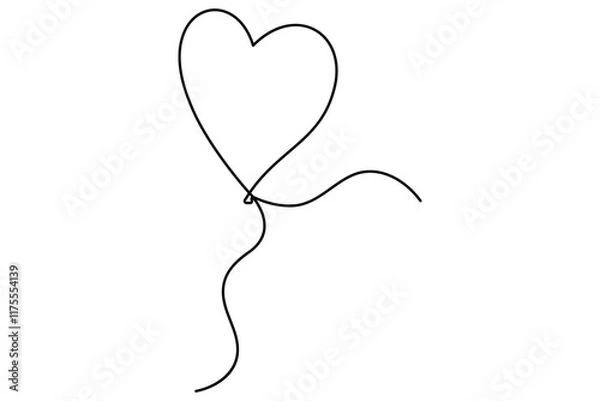 Fototapeta Heart shaped balloon Continuous one line drawing of heart balloon isolated vector illustration
