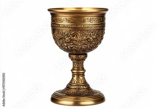 Obraz Ornate golden goblet standing on white background.