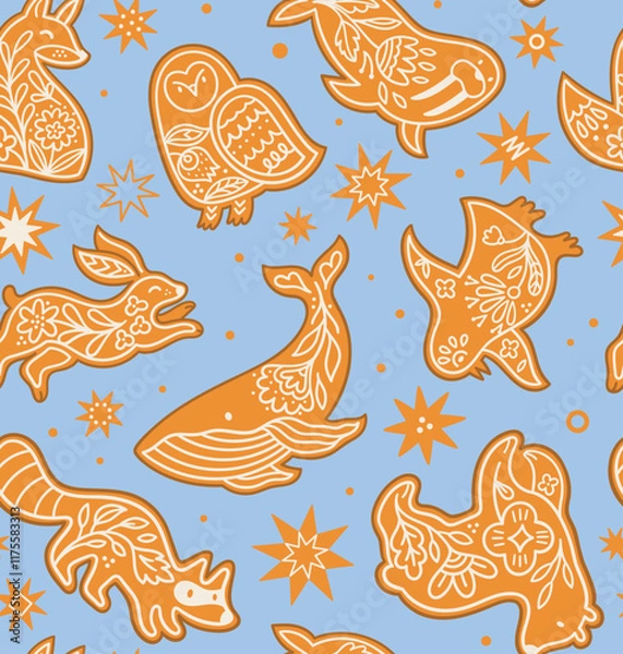 Fototapeta Ginger cookies, Sweet animals isolated on blue