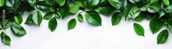 Fototapeta Fresh Green Leaves on Neutral Background for Natural Design Elements