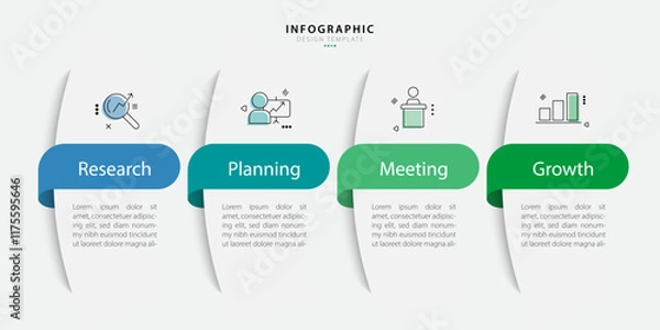 Fototapeta Timeline infographic template. 4 Step timeline journey, calendar Flat simple infographics design template. presentation graph. Business concept with 4 options, vector illustration.