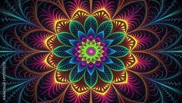 Fototapeta Vibrant and Colorful Abstract Floral Pattern in Digital Art