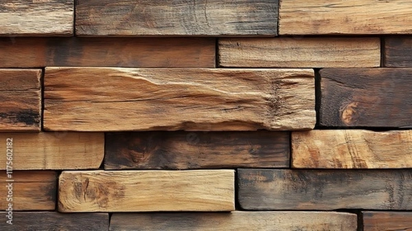 Fototapeta 3D wooden tiles forming a timber wall with a soft sheen effect