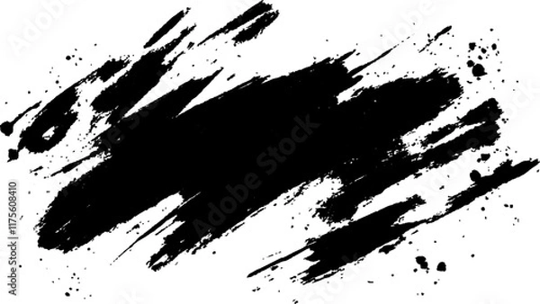 Obraz Abstract black paint splatter on white background. Stylish, grunge with a rough, worn look in dust and scratches on a white background. Brush strokes, stain grunge isolated on white background, 