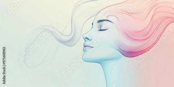 Fototapeta Surreal abstract portrait of a woman with flowing colorful hair.