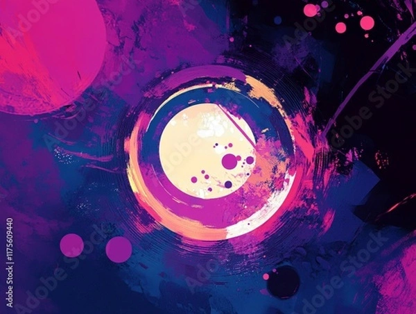 Fototapeta A Vibrant abstract artwork featuring circular shapes and colorful splashes