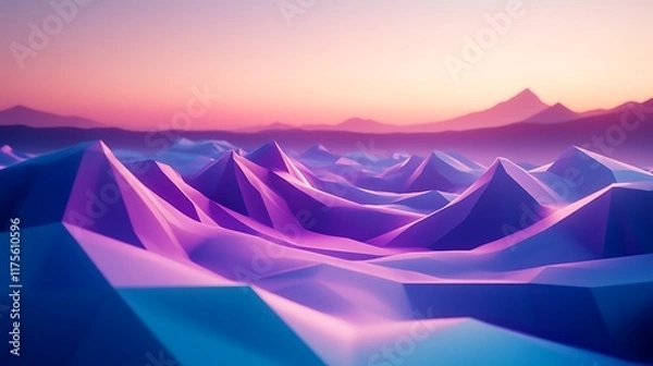 Fototapeta Abstract Low Poly Mountains Sunset Landscape