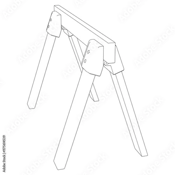 Fototapeta Sawhorse Line Art Vector Illustration on White Background. Detailed Design for Woodworking, Construction, and Workshop Applications