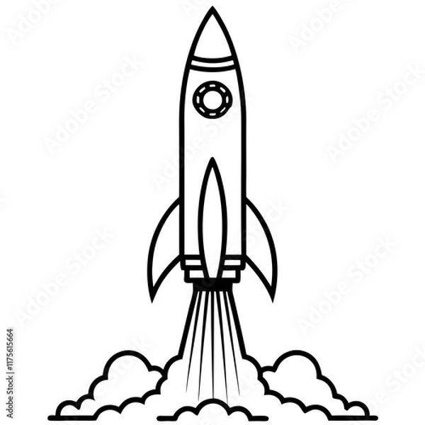 Obraz Rocket Launch Line Art Vector Illustration