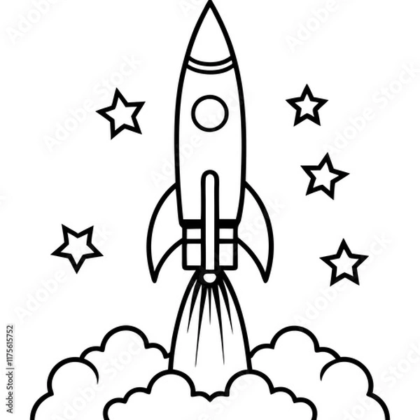 Obraz Rocket Launch Line Art Vector Illustration
