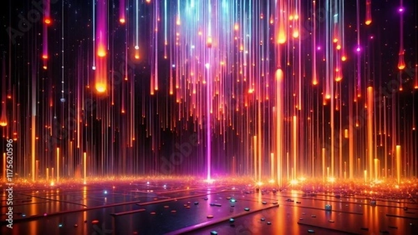 Obraz Cascading Glowing Vertical Digital Streams in Vibrant Colors Representing Futuristic Data Flow and Connectivity 