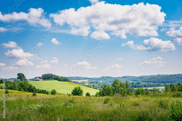 Fototapeta landscape with sky and clouds, kashubia, poland