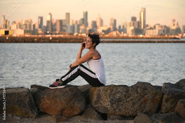 Fototapeta talking on the phone in Melbourne