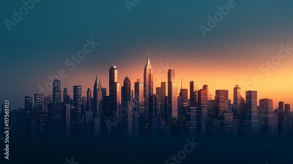 Fototapeta Technological disruption in future work urban skyline transformation business environment inspirational viewpoint