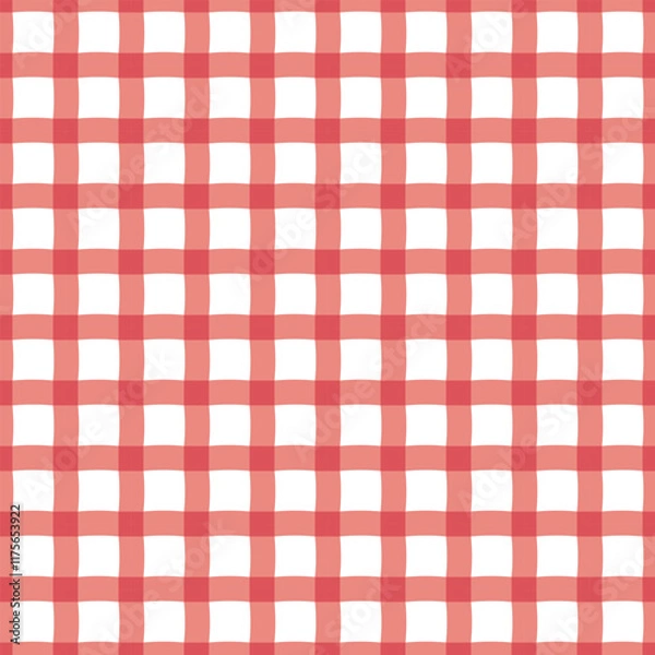 Fototapeta Vector illustration of a red checkered pattern on a white background with soft wavy lines. A stylish and modern pattern, perfect for textiles, packaging, and backgrounds