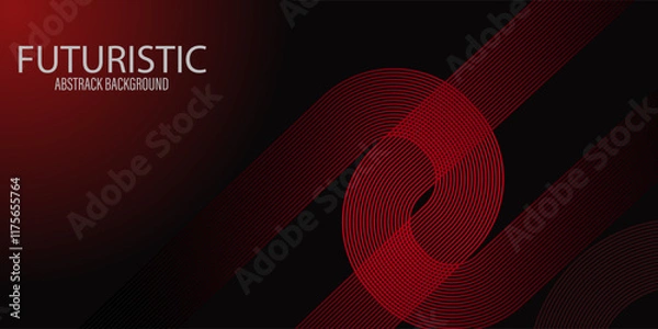 Fototapeta Abstract red glowing geometric lines on black background. Modern shiny red diagonal rounded lines background