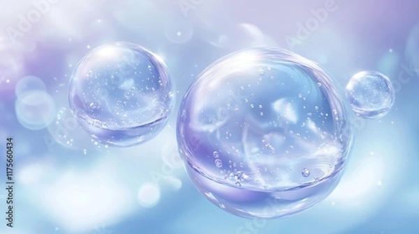 Obraz Three transparent floating spheres with light reflecting.