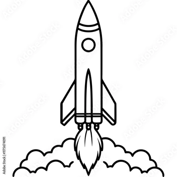 Obraz Rocket Launch Line Art Vector Illustration