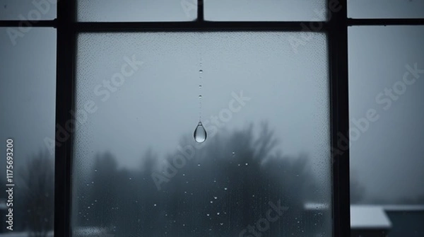 Obraz Rainfall on Window in the Fog, Winter Season, Autumn and Cold, using generative ai