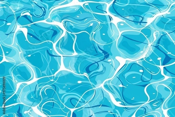 Fototapeta Abstract blue water surface pattern with swirling reflections. Seamless vector design for backgrounds, wallpapers, and textiles.