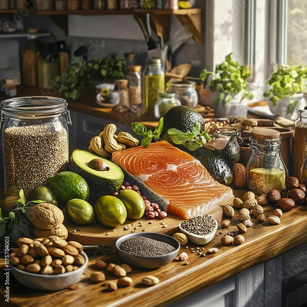 Fototapeta still life with bread and fruits