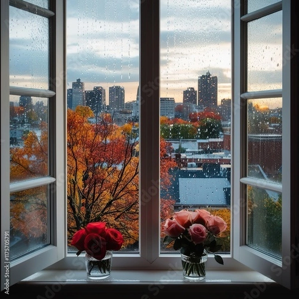 Obraz Autumn from Window, using generative ai