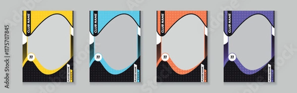 Fototapeta trading card template design for sports, picture frame for player performance, photo frame or border collection for hockey, basketball and football player, sports flyer design, template eps 10.