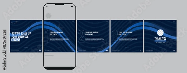 Fototapeta Business carousel post template for advertising, Set of carousel post for Instagram and LinkedIn, Editable social media carousel layout, template eps 10.