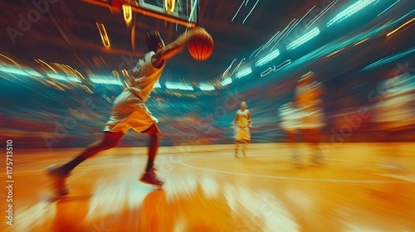 Obraz Dynamic Basketball Shot Through the Hoop - Generative AI