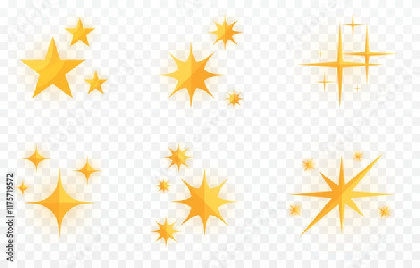 Fototapeta Shining stars emoji Sparkles golden 3d style star icon twinkle social media platform symbol Yellow cartoon glittering abstract element vector set.