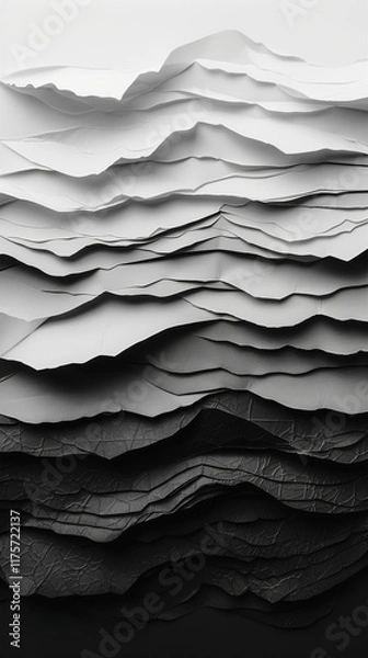 Obraz Monochrome Layers: Black and White Abstract Paper Sculpture