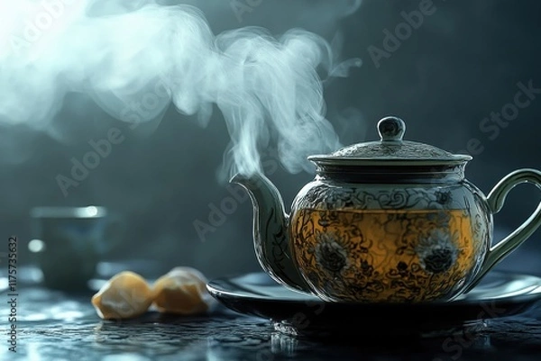 Fototapeta Oolong tea in an elegant painted teapot will help you have a heartfelt conversation with friends