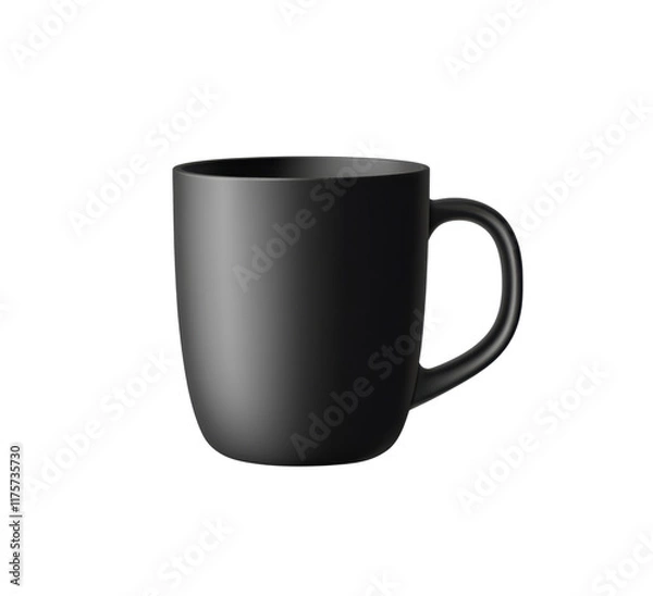 Fototapeta Matte black ceramic mug with a smooth surface and a sturdy handle. Perfect for hot beverages, offering a sleek and minimalist design. Isolated on transparent background, png.