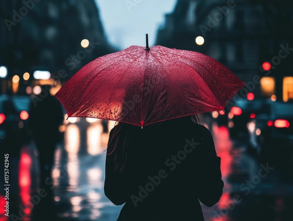 Obraz person with umbrella in rain