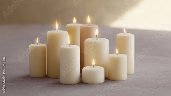 Fototapeta A collection of lit candles arranged in a serene setting.