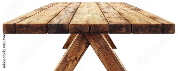 Obraz Rustic Wooden Table, sturdy construction, natural grain finish, cross-leg support, simple elegance, versatile decor option Isolated on white background or PNG