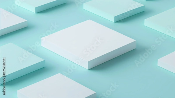 Fototapeta Minimalist Geometric Patterns with White Squares on Aqua Background Illustration for Modern Design Concepts