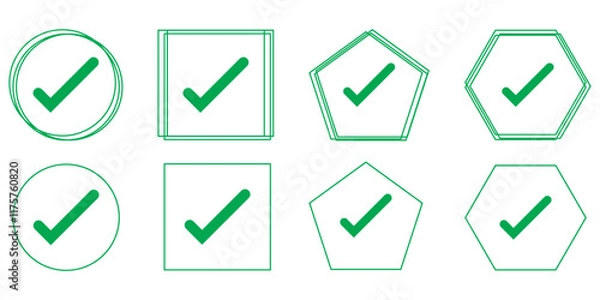 Obraz Simple checkmark in a box set with different line width. Correct, approved symbol. Vector icons in flat style 