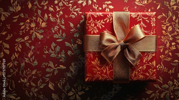 Obraz Celebrating chinese new year with a beautiful red gift box festive atmosphere close-up view symbol of prosperity