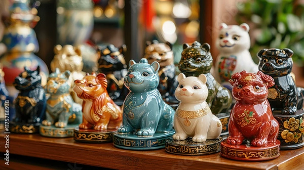 Obraz Celebrating chinese new year with zodiac animal figurines cultural display indoor setting festive atmosphere