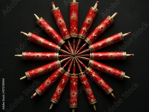 Obraz Firecrackers in decorative pattern celebrate chinese new year festive atmosphere artistic display unique perspective