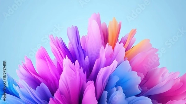 Fototapeta A vibrant display of colorful abstract petals against a blue background.